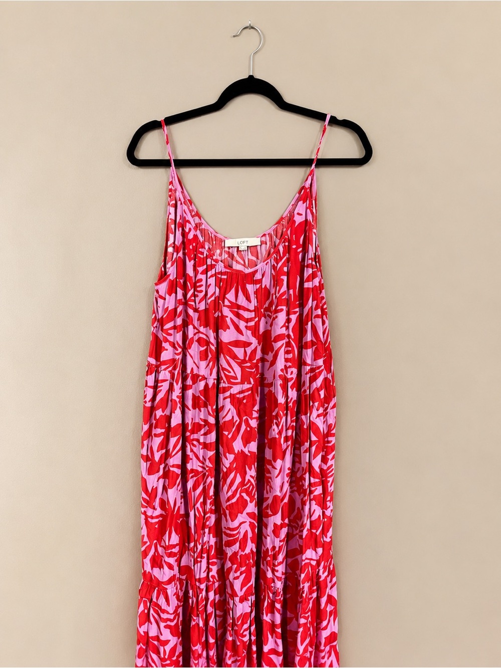 LOFT Pink and Coral Floral Spaghetti Strap Slip Dress